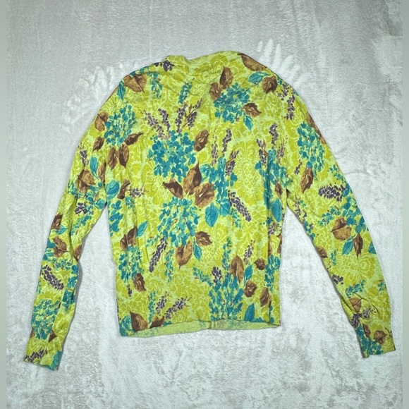 Liz Claiborne Wool Blend Green Brown Floral Button Front Cardigan Sweater XL - Picture 9 of 14